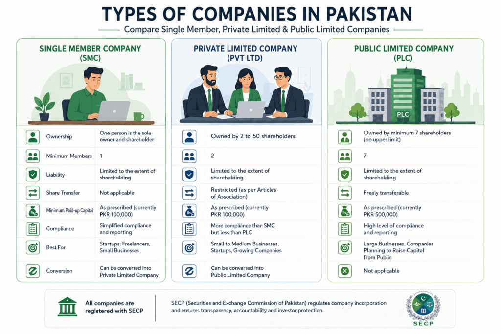 Comparison of registered companies in Pakistan by business type